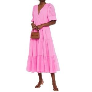 RHODE Pink Tiered V-Neck Midi Dress